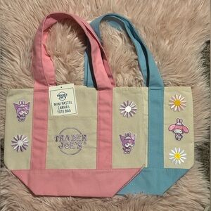 Trader Joe's Mini Pastel Canvas Tote Bag - Pink & Blue